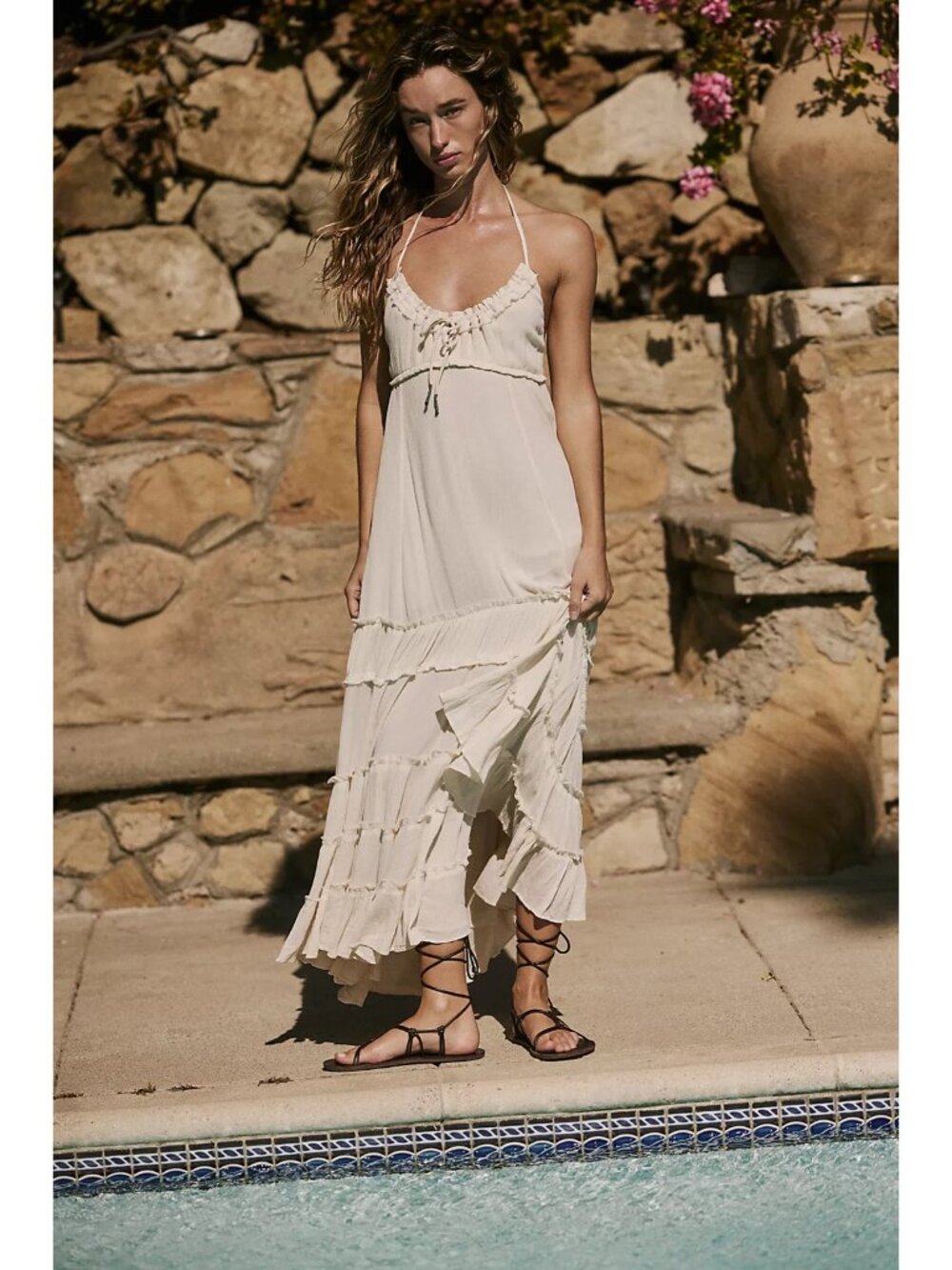 FREE PEOPLE Burst Of Bliss Halter Maxi Dress Cream Women’s Size Medium Boho Chic - Picture 12 of 15